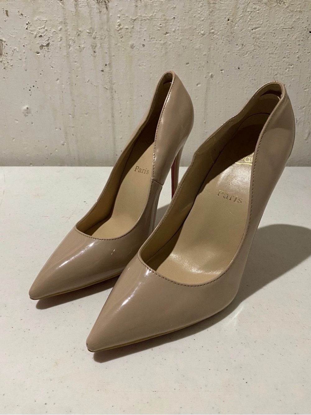 Christian Louboutin Nude Patent Pointed-Toe Stilettos